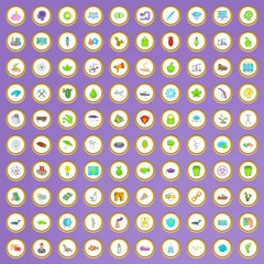 100 eco care icons set in cartoon style