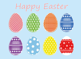 Easter colored eggs with a pattern. Greeting card for the holiday. Free space for text