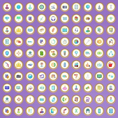 100 economy icons set in cartoon style