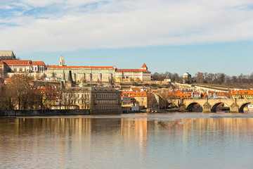 Obraz premium Prague Czech Republic panoramic view postcard historical part of the city of Karlov bridge river vltava