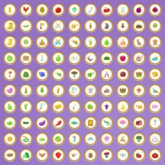 100 garden icons set in cartoon style