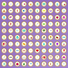 100 healthcare icons set in cartoon style