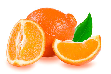 Mandarin or Mineola with leaf isolated on white background