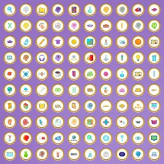 100 human intelligence icons set in cartoon style