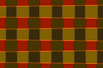 Diseño de Mosaico de  Cuadrados ligeramente trapezoidales separados por lineas doradas y flores de calabacin en las esquinas