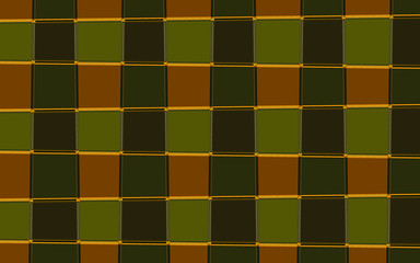  Diseño de Mosaico de  Cuadrados ligeramente trapezoidales separados por lineas doradas y flores de calabacin en las esquinas