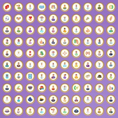 100 human resource icons set in cartoon style