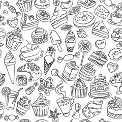 Seamless pattern of sweets in vector