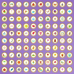 100 kids icons set in cartoon style