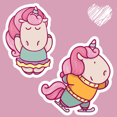 Vector set of cute unicorns. Thin flat line art design for unicorn party poster,stickers, t-shirt design, invitation, greeting card or company logo. children's illustration