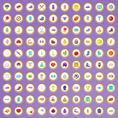 100 men health icons set in cartoon style