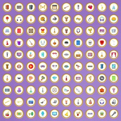 100 music icons set in cartoon style