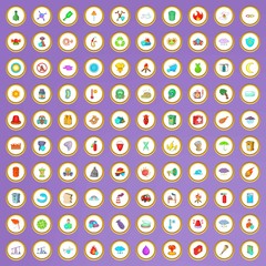 100 natural disasters icons set in cartoon style