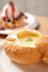 Paner. soup in bread.