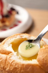 Paner. soup in bread.