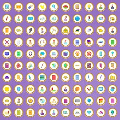 100 office icons set in cartoon style