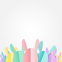 Group of colorful Easter bunnies with happy easter text on white background, paper cut style design by Vector illustration EPS 10.