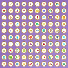 100 quality control icons set in cartoon style