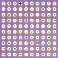 100 research icons set in cartoon style