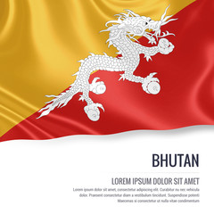 Silky flag of Bhutan waving on an isolated white background with the white text area for your advert message. 3D rendering.
