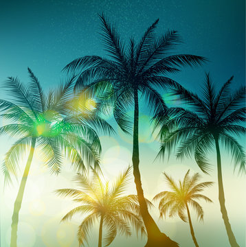 Palm trees, vintage toned and stylized. Vector illustration.EPS10