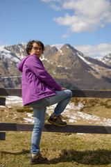 Naklejka premium hiker in the French Pyrenees in spring, col du Soulor