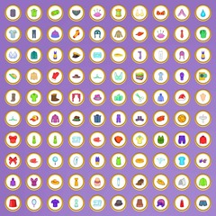 100 sewing icons set in cartoon style