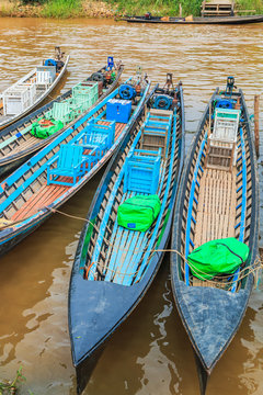 Boats for travelling in Inle lake, Shan state in Myanmar