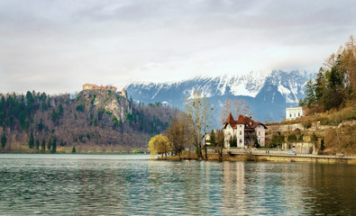 Naklejka premium Jezioro Bled z zamkiem