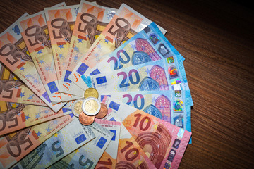 Euro money banknotes and coins