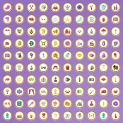 100 theatre and cinema icons set in cartoon style