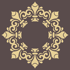 Oriental vector round golden pattern with arabesques and floral elements. Traditional classic ornament. Vintage pattern with arabesques