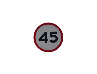 Traffic sign speed limit forty five on white