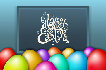 happy easter lettering modern calligraphy, colorful egg vector