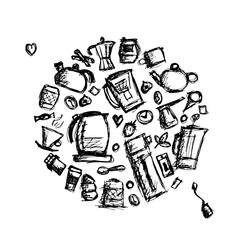 Kitchen utensils, sketch drawing for your design