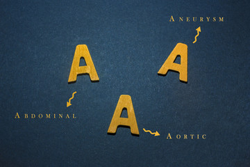 Abdominal Aortic Aneurysm written with wooden color letters Yellow