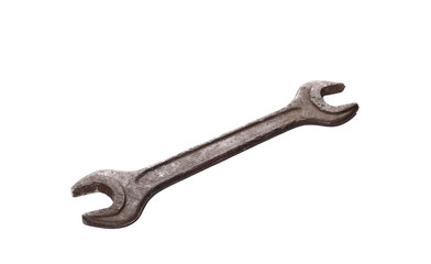 old rusty wrench isolated on white