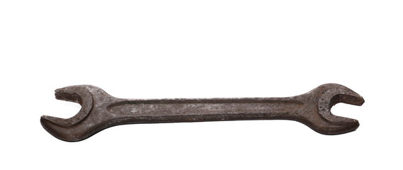 old rusty wrench isolated on white