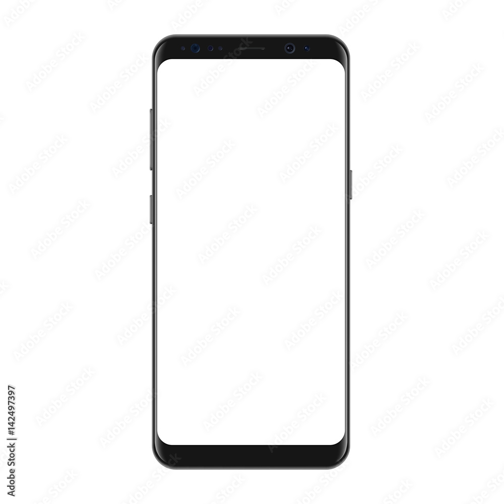 Poster new version of modern vector smartphone with blank white screen. frameless display smartphone.
