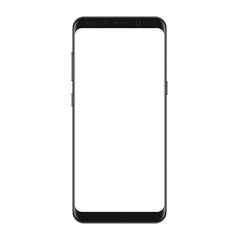 New version of modern vector smartphone with blank white screen. Frameless display smartphone.