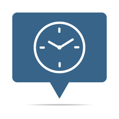 Blaue Sprechblase mit Uhr