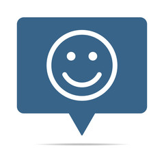 Blaue Sprechblase mit lachendem Smiley