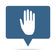 Blaue Sprechblase mit Hand - Stop - Vorsicht
