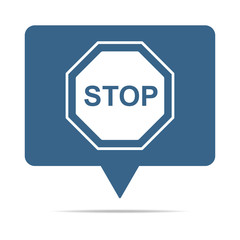 Blaue Sprechblase mit Stopschild