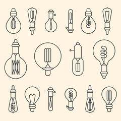 Set of retro stylized linear electric bulbs illustration