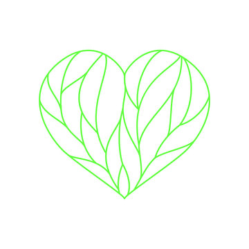 Heart composition divided with green lines on white background