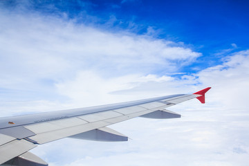 Airplane wing out of window