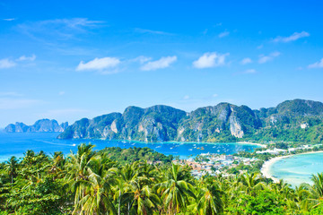 Fototapeta premium Top view of Phi-Phi island in Krabi province of Thailand