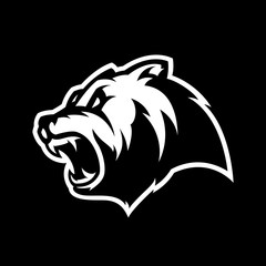 Furious bear head sport mono vector logo concept isolated on dark background. Modern predator professional team badge design.
Premium quality wild animal t-shirt tee print illustration.