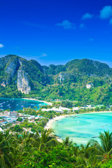 Fototapeta premium Top view of Phi-Phi island in Krabi province of Thailand